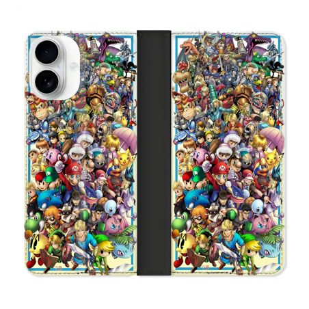 Housse cuir portefeuille Pour Iphone 17 Nintendo