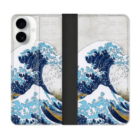 Housse cuir portefeuille Pour Iphone 17 Peinture La Grande Vague