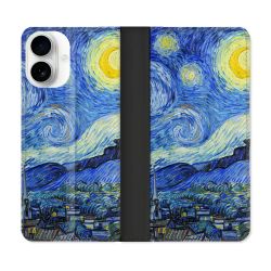 Housse cuir portefeuille Pour Iphone 17 Peinture La nuit étoilée