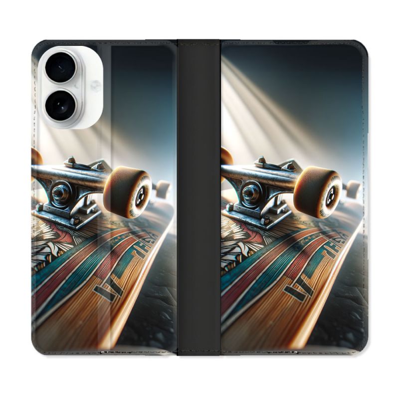 Housse cuir portefeuille Pour Iphone 17 Planche Skate