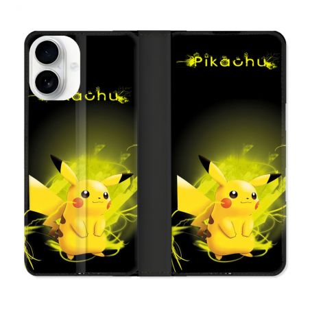 Housse cuir portefeuille Pour Iphone 17 Pokemon Pikachu Eclair