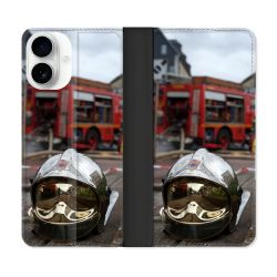 Housse cuir portefeuille Pour Iphone 17 Pompier Casque Camion