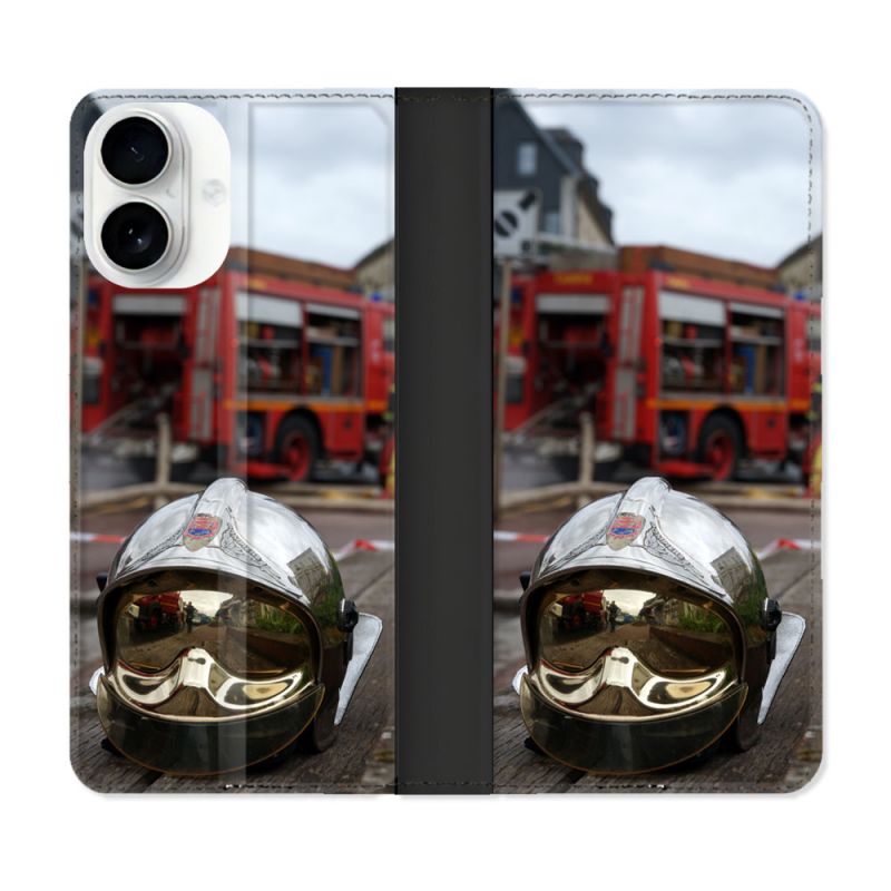 Housse cuir portefeuille Pour Iphone 17 Pompier Casque Camion