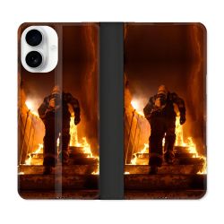 Housse cuir portefeuille Pour Iphone 17 Pompier Escalier