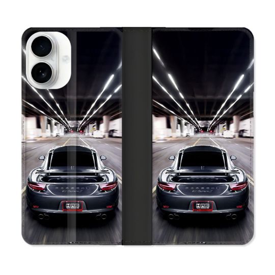 Housse cuir portefeuille Pour Iphone 17 Porsche 911