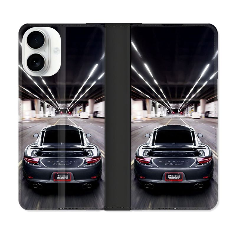 Housse cuir portefeuille Pour Iphone 17 Porsche 911