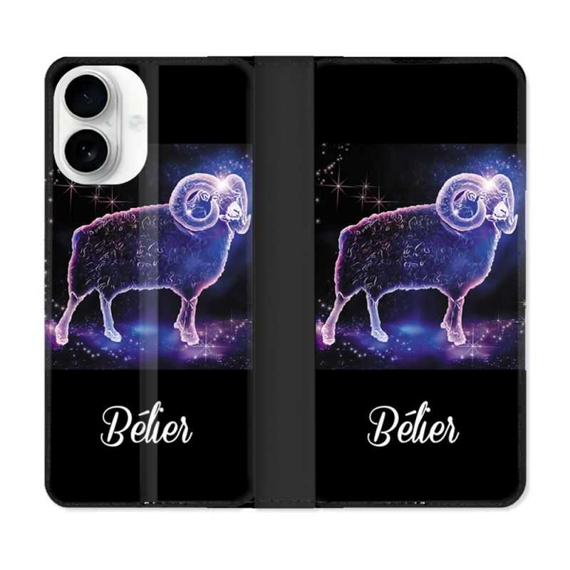 Housse cuir portefeuille Pour Iphone 17 Signe Zodiaque 2 Bélier