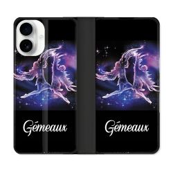 Housse cuir portefeuille Pour Iphone 17 Signe Zodiaque 2 Gémeaux