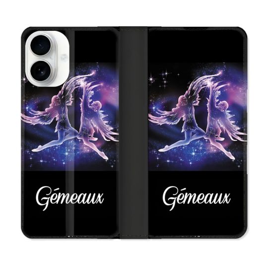 Housse cuir portefeuille Pour Iphone 17 Signe Zodiaque 2 Gémeaux