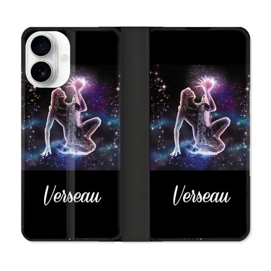 Housse cuir portefeuille Pour Iphone 17 Signe Zodiaque 2 Verseau