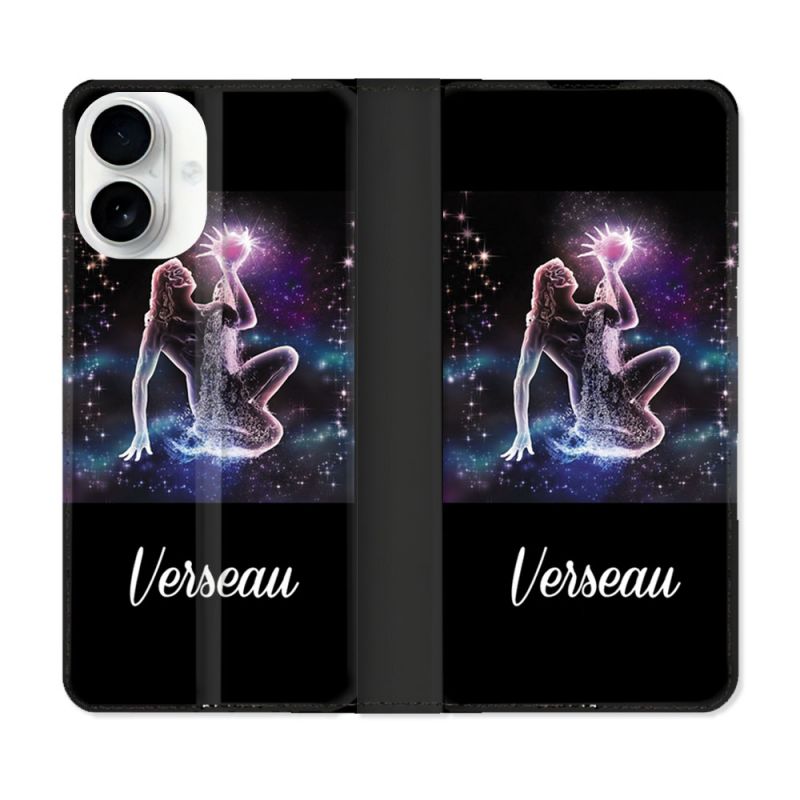Housse cuir portefeuille Pour Iphone 17 Signe Zodiaque 2 Verseau