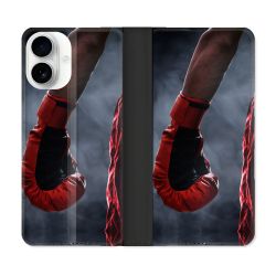 Housse cuir portefeuille Pour Iphone 17 Sport Boxe Gant Rouge