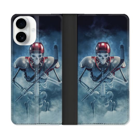 Housse cuir portefeuille Pour Iphone 17 Sport Hockey Squelette
