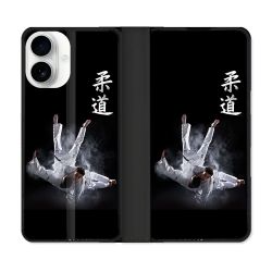 Housse cuir portefeuille Pour Iphone 17 Sport Judo Noir