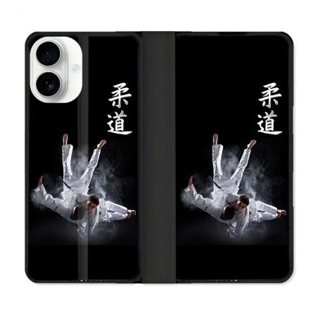 Housse cuir portefeuille Pour Iphone 17 Sport Judo Noir