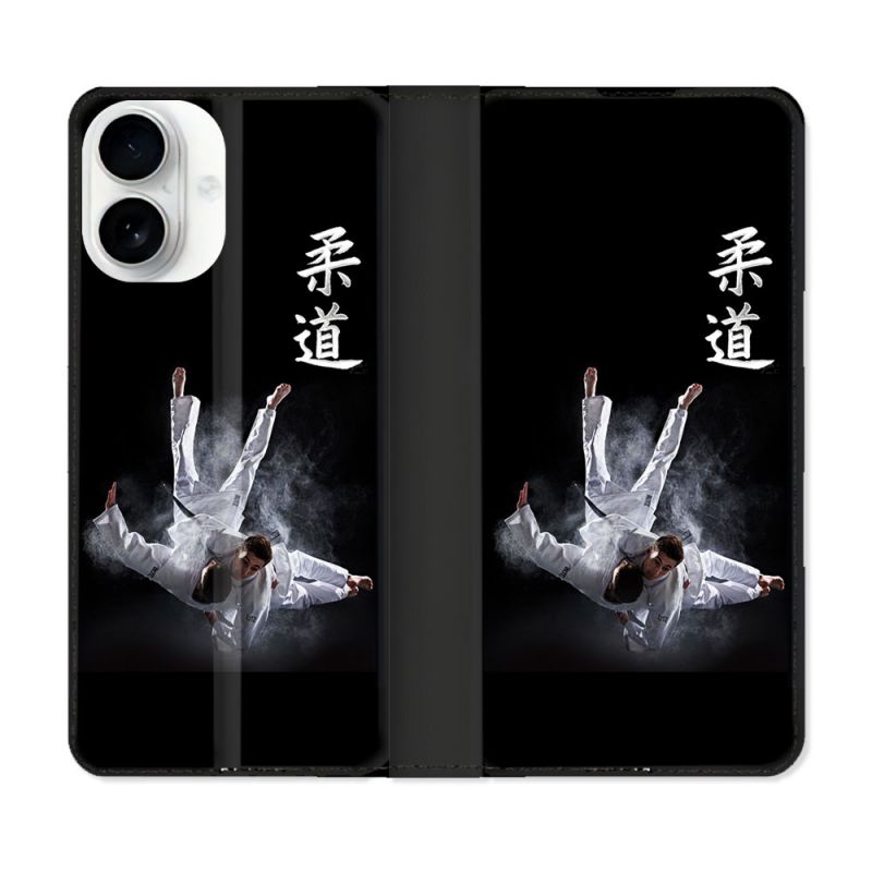 Housse cuir portefeuille Pour Iphone 17 Sport Judo Noir