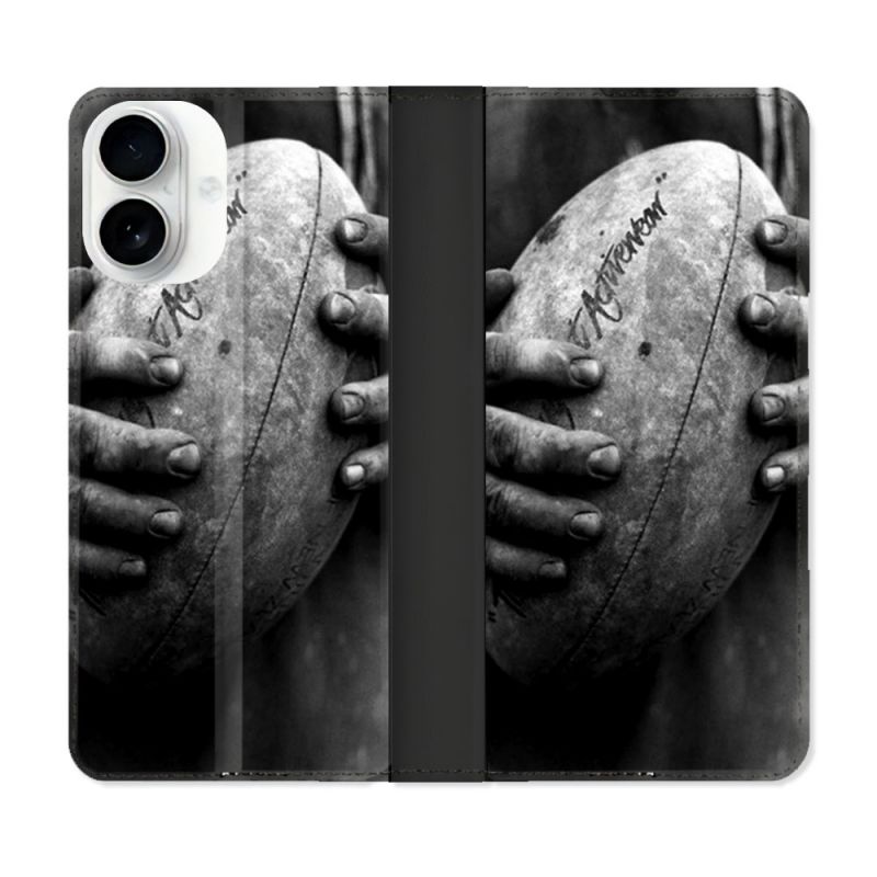 Housse cuir portefeuille Pour Iphone 17 Sport Rugby Ballon Vintage