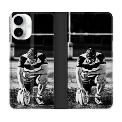 Housse cuir portefeuille Pour Iphone 17 Sport Rugby Noir Blanc