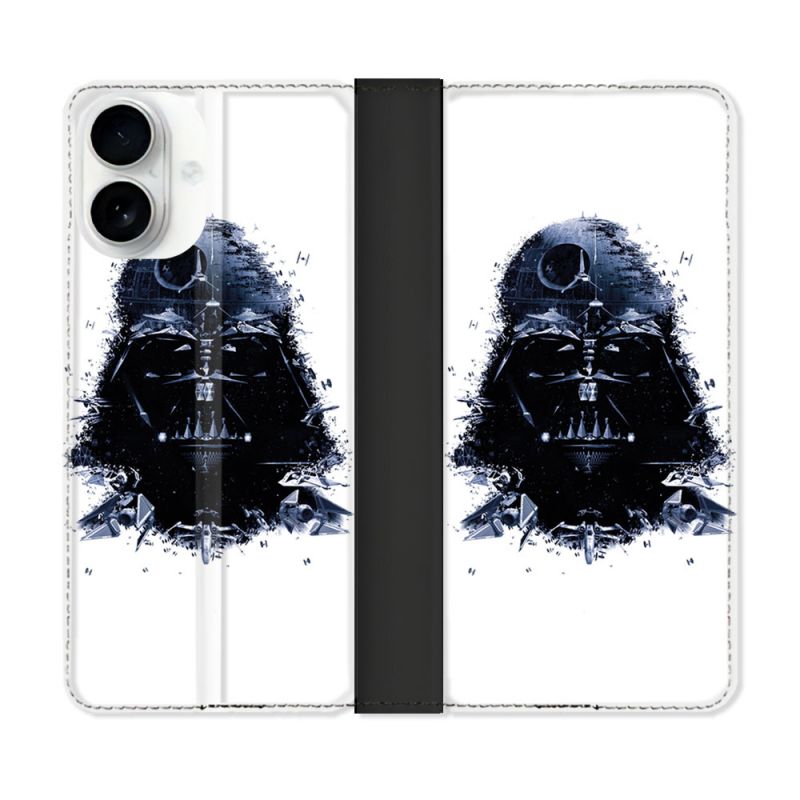 Housse cuir portefeuille Pour Iphone 17 Star Wars - Dark Vador Blanc