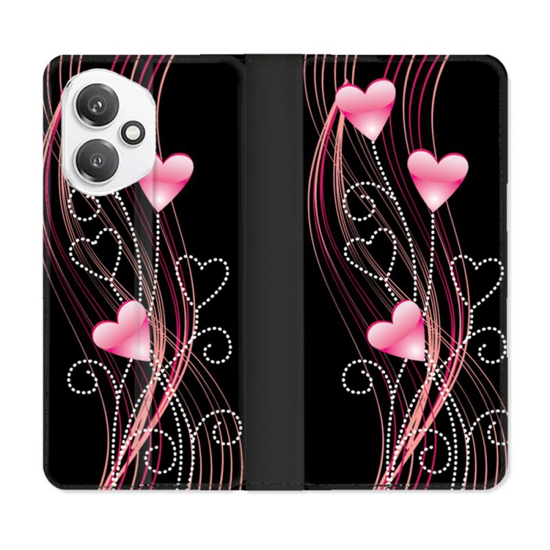 Housse cuir portefeuille Pour Honor 400 5G Amour Coeur Rose Montant sur Noir