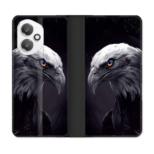 Housse cuir portefeuille Pour Honor 400 5G Animal Aigle Royal Noir