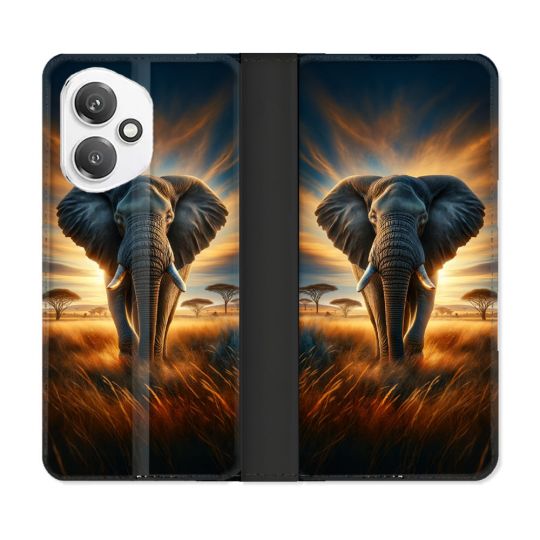 Housse cuir portefeuille Pour Honor 400 5G Animal Elephant Savane
