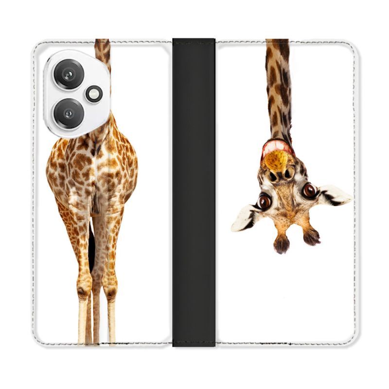 Housse cuir portefeuille Pour Honor 400 5G Animal Girafe Blanche