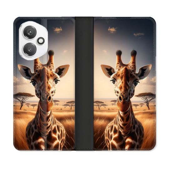Housse cuir portefeuille Pour Honor 400 5G Animal Girafe Savane