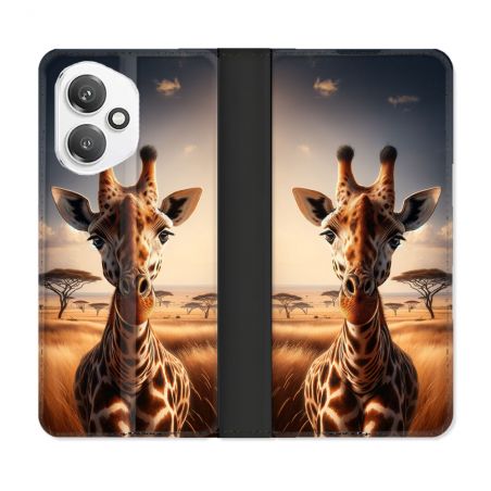 Housse cuir portefeuille Pour Honor 400 5G Animal Girafe Savane