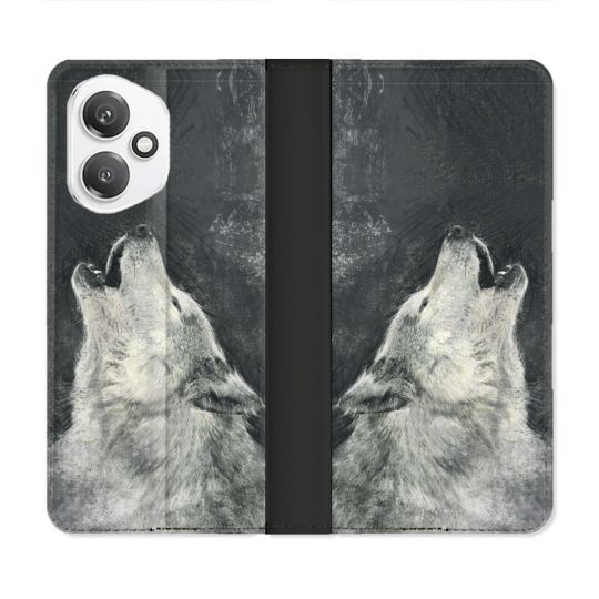Housse cuir portefeuille Pour Honor 400 5G Animal Loup Hurlement