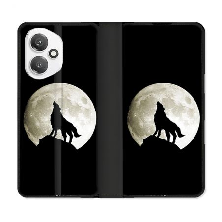 Housse cuir portefeuille Pour Honor 400 5G Animal Loup Noir