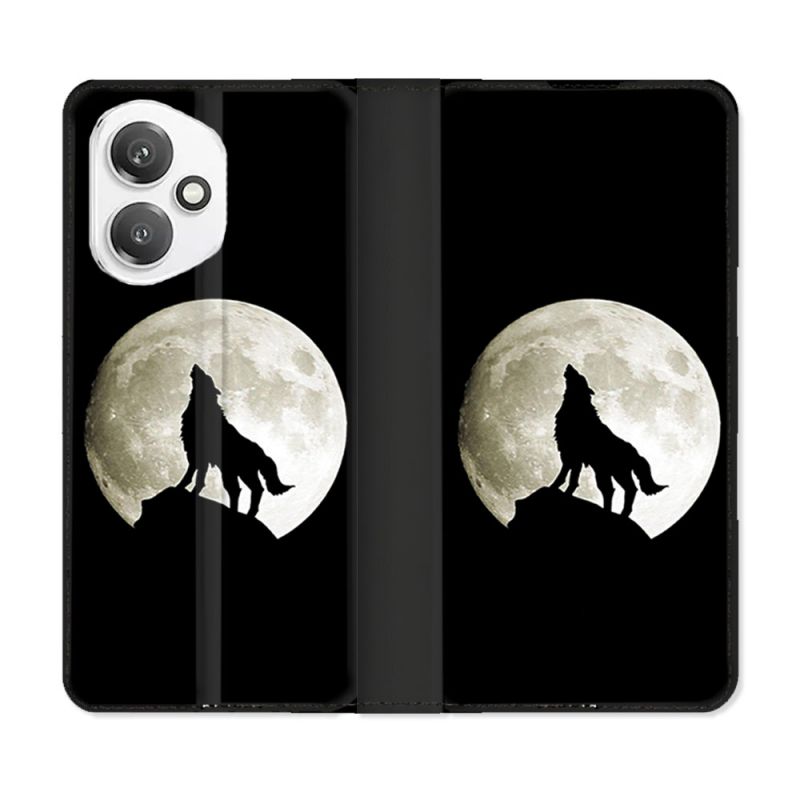 Housse cuir portefeuille Pour Honor 400 5G Animal Loup Noir