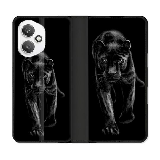 Housse cuir portefeuille Pour Honor 400 5G Animal Panthère Noire