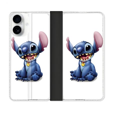 Housse cuir portefeuille Pour Iphone 17 Stitch Blanc