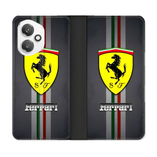 Housse cuir portefeuille Pour Honor 400 5G Ferrari Carbone