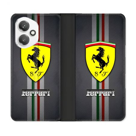 Housse cuir portefeuille Pour Honor 400 5G Ferrari Carbone
