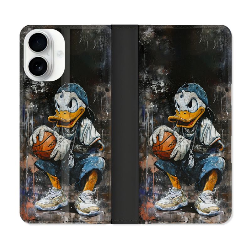 Housse cuir portefeuille Pour Iphone 17 Street Art Donald Duck