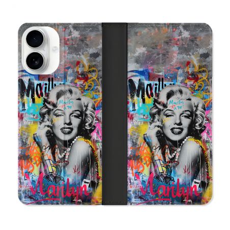 Housse cuir portefeuille Pour Iphone 17 Street Art Maryline Monroe