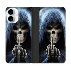 Housse cuir portefeuille Pour Iphone 17 Tete de Mort Doigt