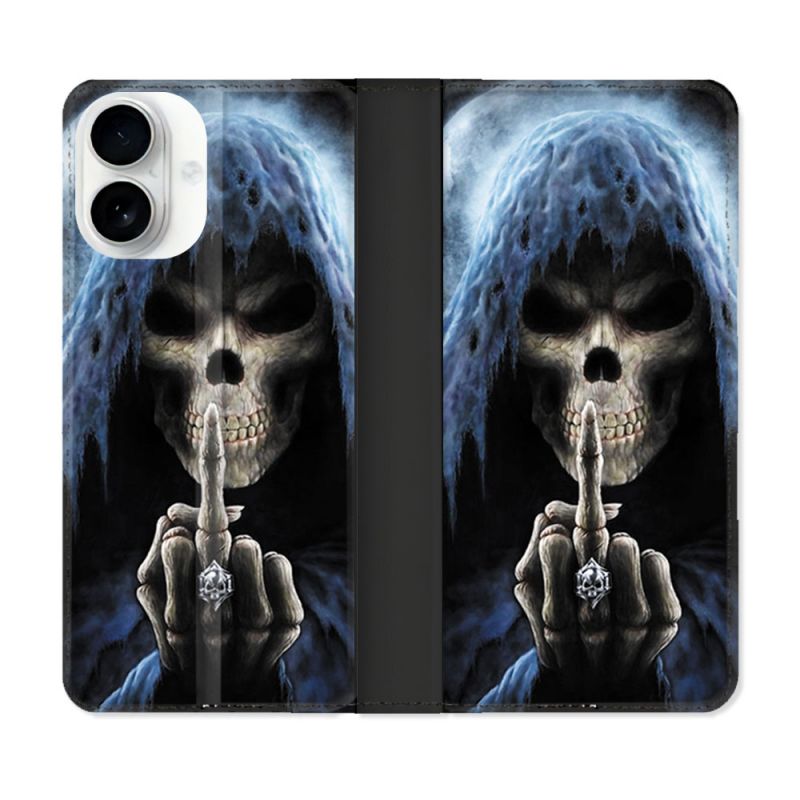 Housse cuir portefeuille Pour Iphone 17 Tete de Mort Doigt