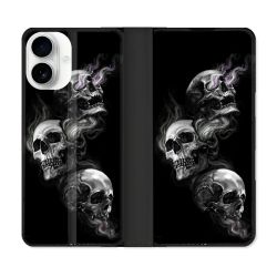 Housse cuir portefeuille Pour Iphone 17 Tete de Mort Triple