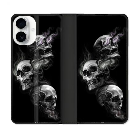 Housse cuir portefeuille Pour Iphone 17 Tete de Mort Triple