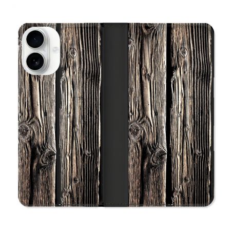 Housse cuir portefeuille Pour Iphone 17 Texture Bois