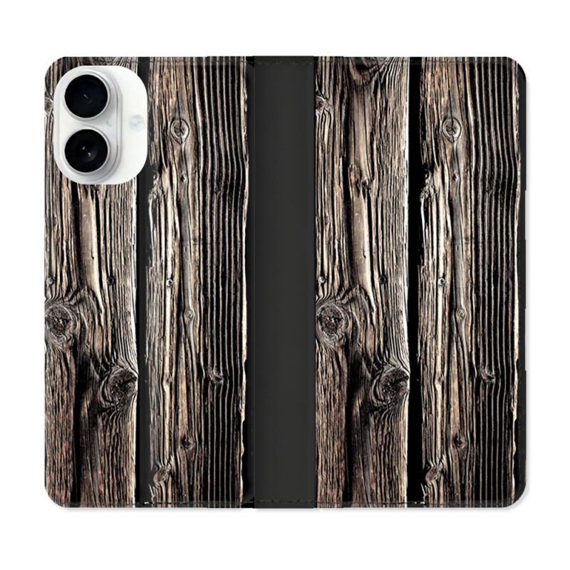 Housse cuir portefeuille Pour Iphone 17 Texture Bois