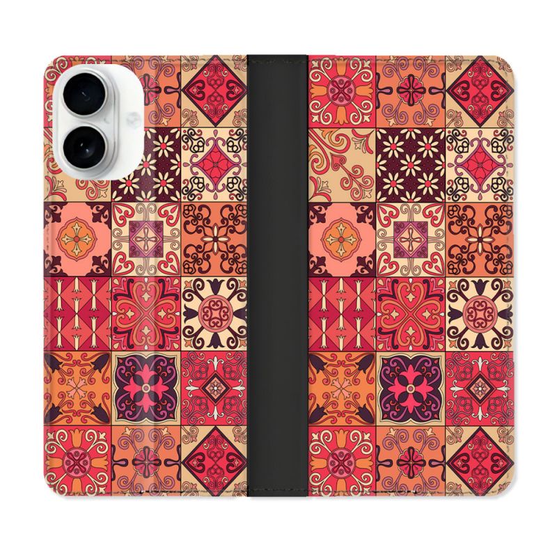 Housse cuir portefeuille Pour Iphone 17 Texture Carreau Ciment Rouge