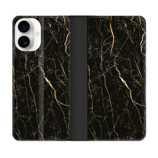 Housse cuir portefeuille Pour Iphone 17 Texture Marbre Noir