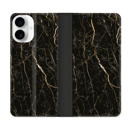 Housse cuir portefeuille Pour Iphone 17 Texture Marbre Noir