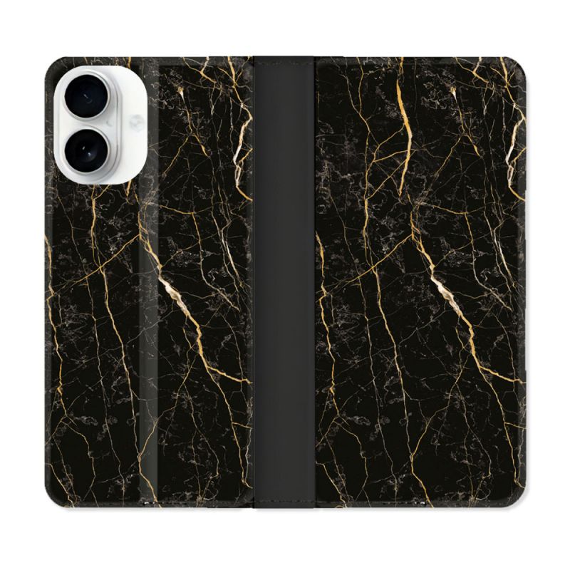Housse cuir portefeuille Pour Iphone 17 Texture Marbre Noir