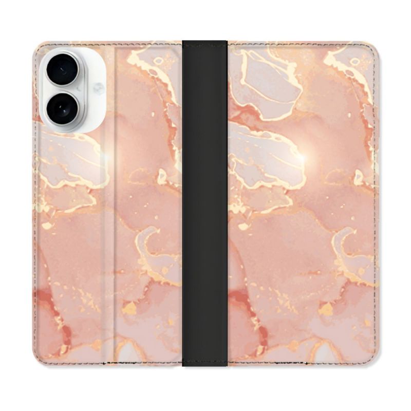 Housse cuir portefeuille Pour Iphone 17 Texture Marbre Rose