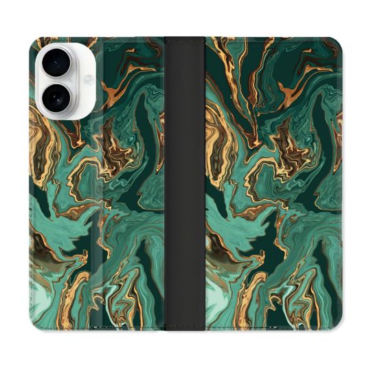 Housse cuir portefeuille Pour Iphone 17 Texture Marbre Vert